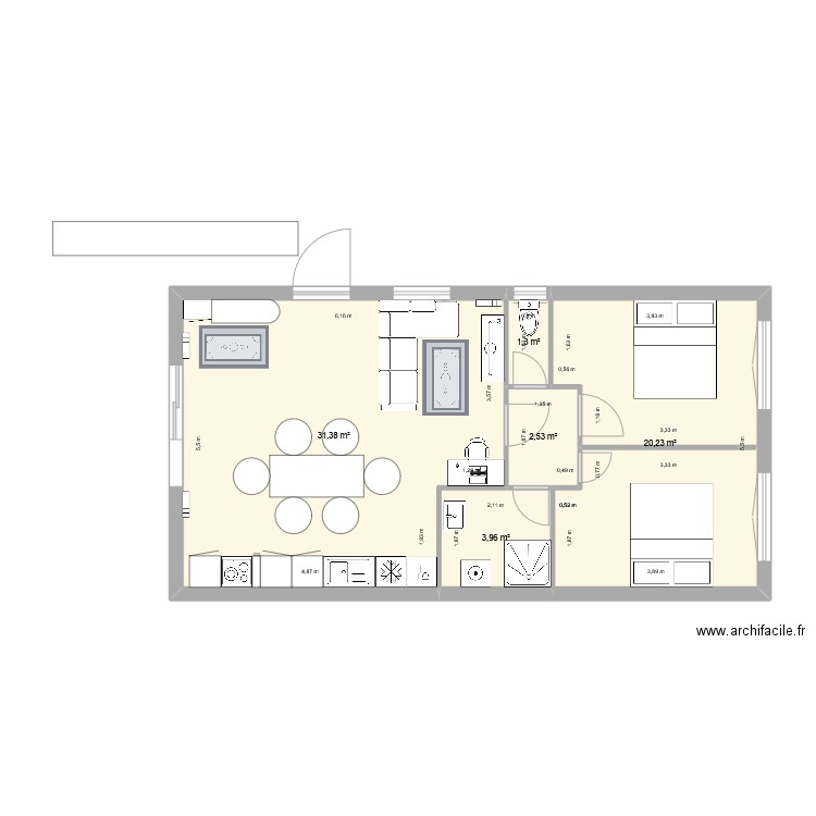 Carcans nora. Plan de 5 pièces et 59 m2