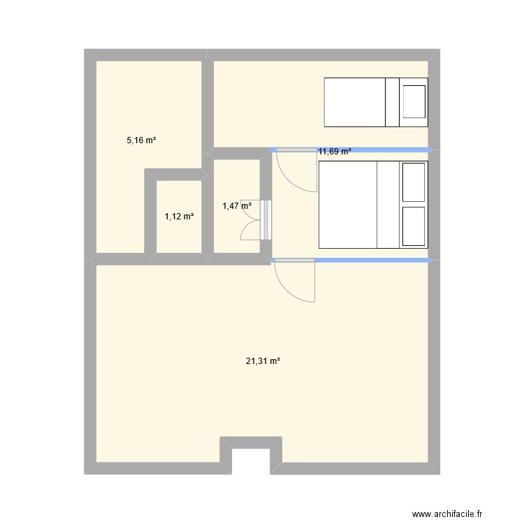 Hoedic  - Sous Sol 2eme chambre. Plan de 5 pièces et 41 m2