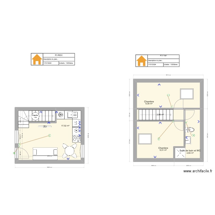 F3 . Plan de 5 pièces et 44 m2