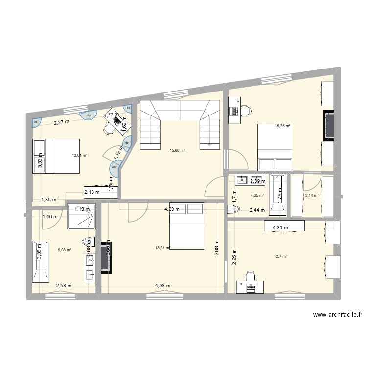 DH - plan Dulud 2eme etage 23-10-25. Plan de 8 pièces et 92 m2