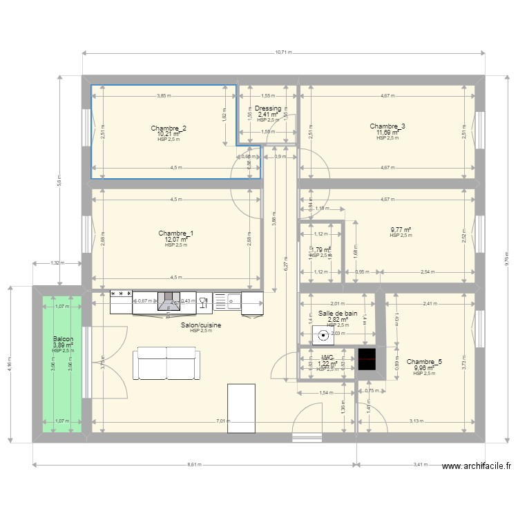 Projet Coloc 11 BVD de bulgarie 35200 Rennes_Projeté. Plan de 12 pièces et 92 m2