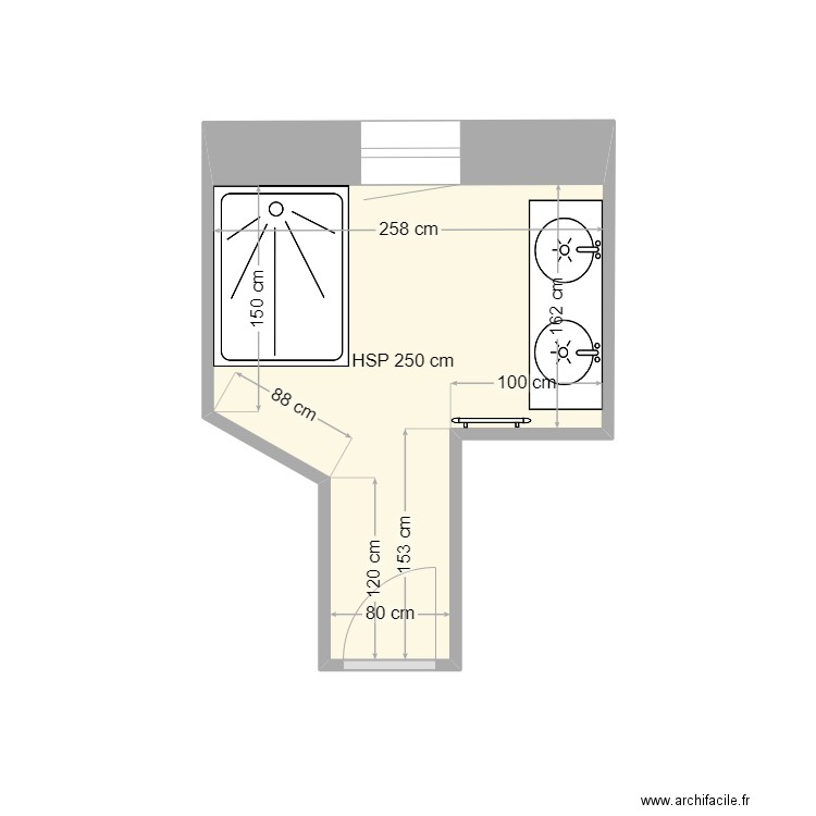 SdB Brodaric. Plan de 1 pièce et 5 m2