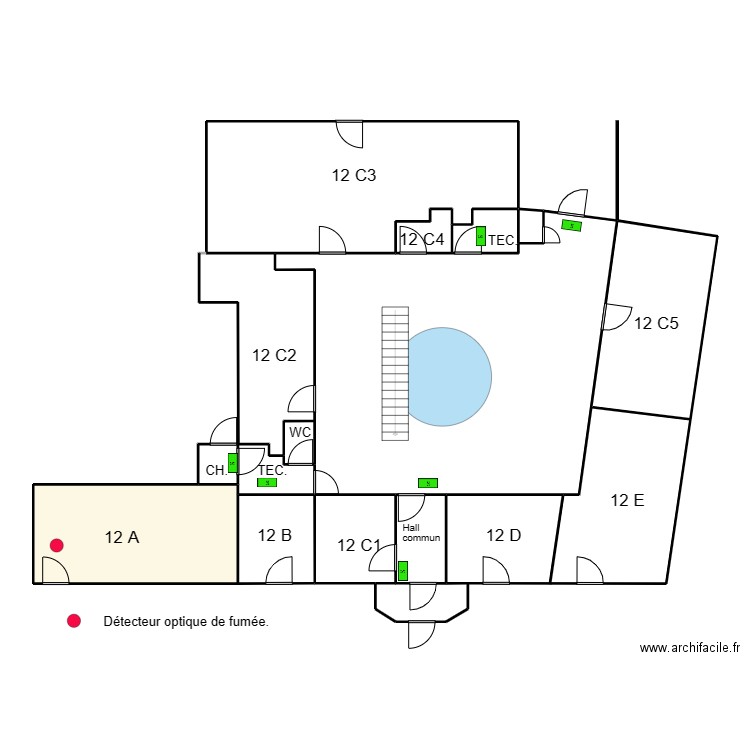 12 A. Plan de 14 pièces et 203 m2