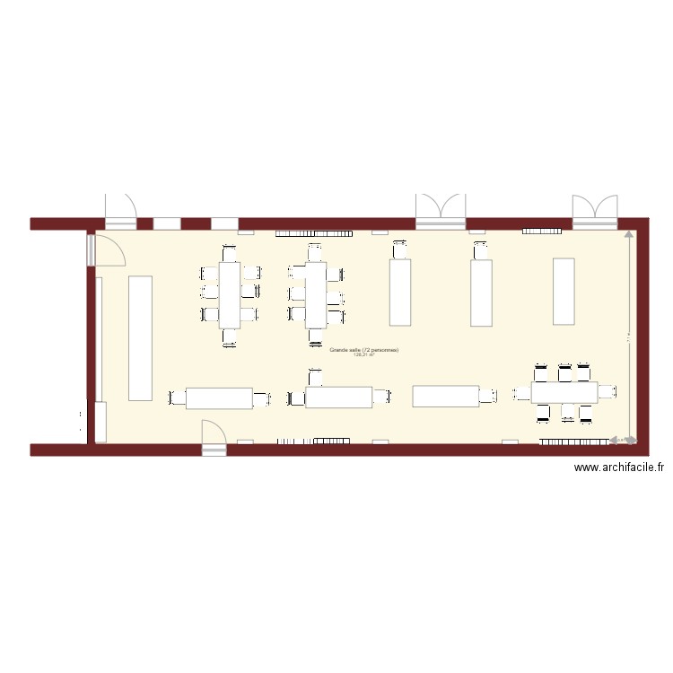 dispostion grande salle corona. Plan de 1 pièce et 128 m2