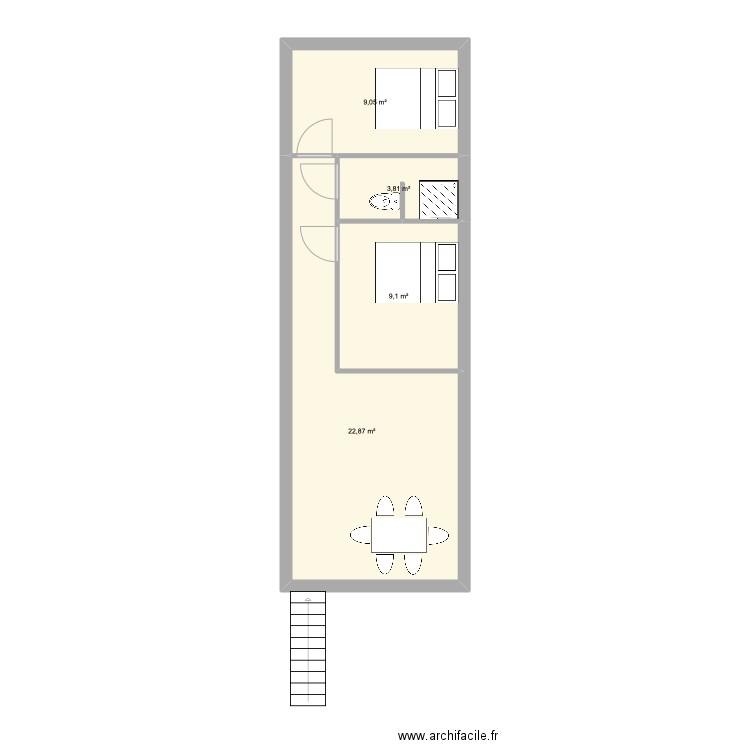 futur étage. Plan de 4 pièces et 45 m2