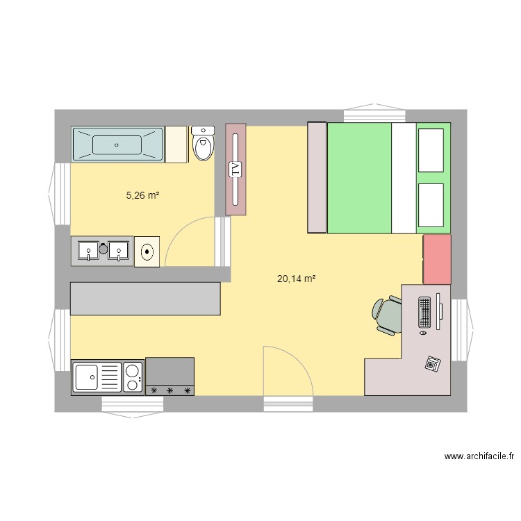 Valentine 2. Plan de 2 pièces et 25 m2