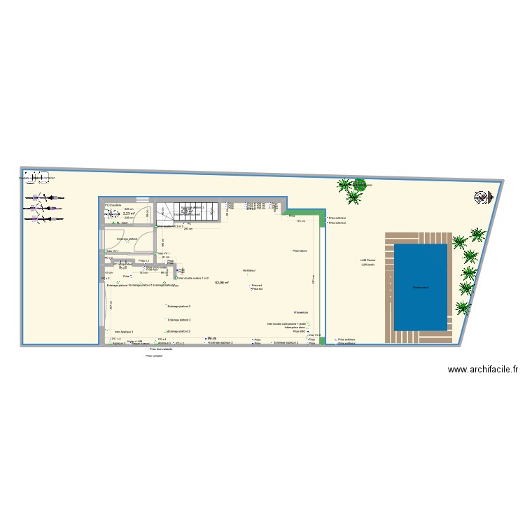 JdA RDC + RDJ ELECTRICITE. Plan de 6 pièces et 153 m2