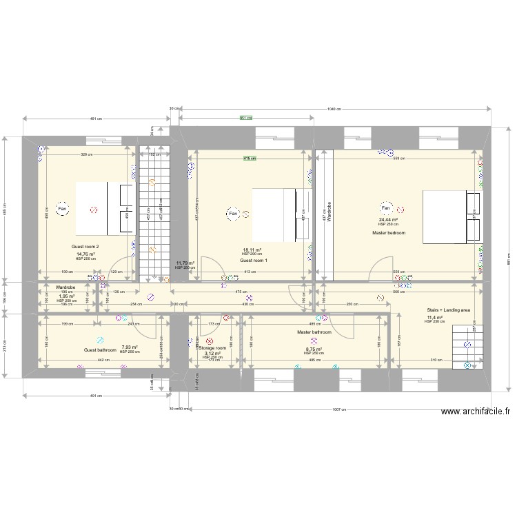 Castillon upstairs 3. Plan de 9 pièces et 102 m2