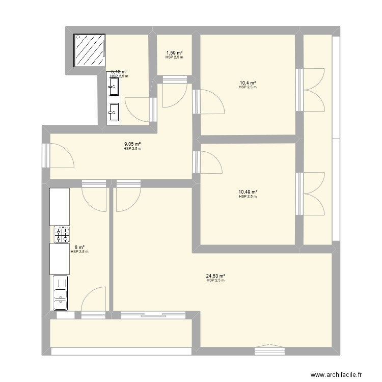 T3 Sablettes. Plan de 9 pièces et 80 m2