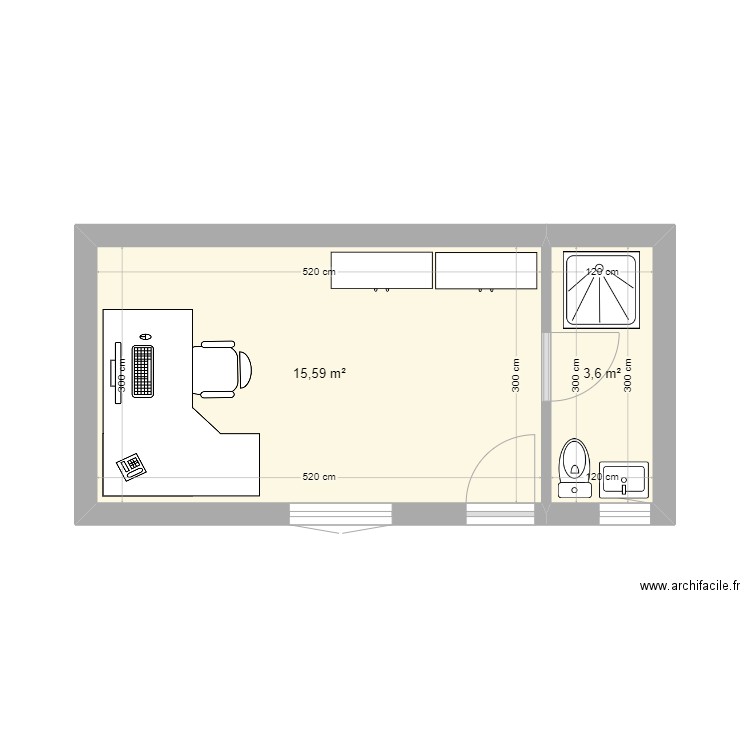 Agrandissement. Plan de 2 pièces et 19 m2