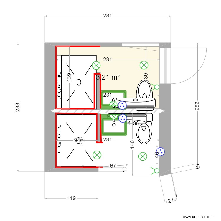 sdbetage option symétrique cloison 10 Max. Plan de 1 pièce et 3 m2