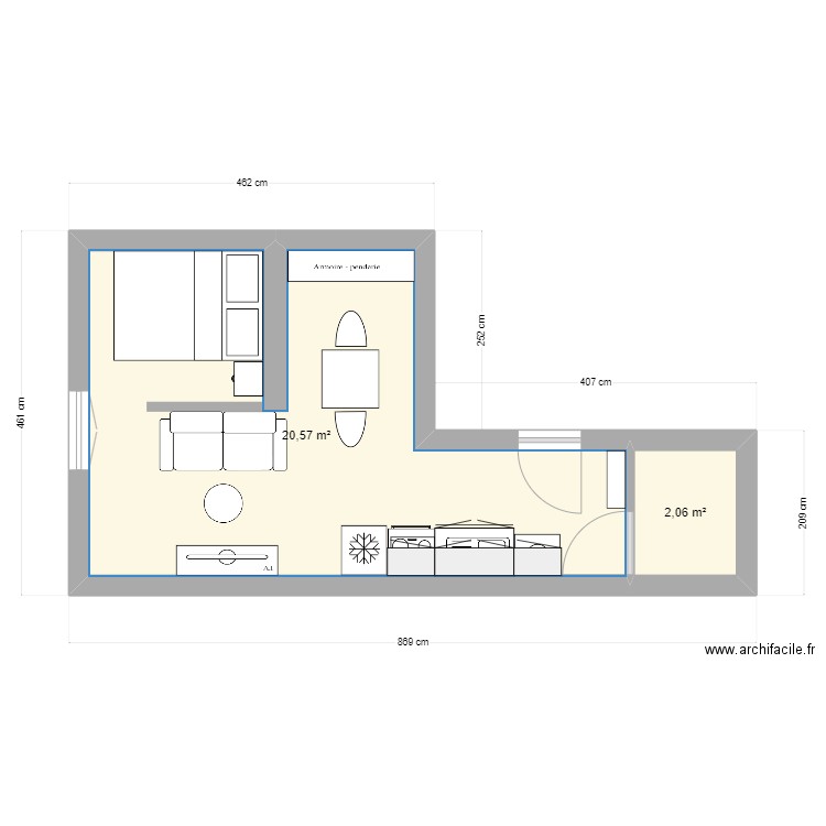 Studio 25m². Plan de 0 pièce et 0 m2