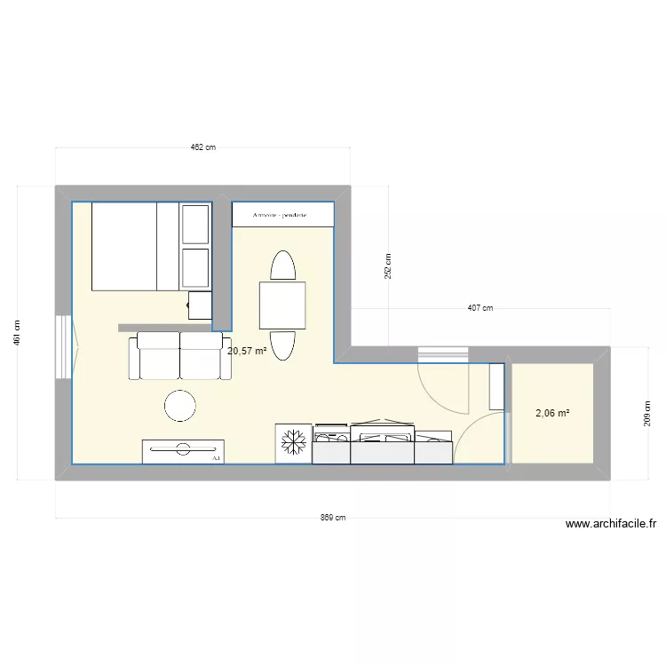 Studio 25m&sup2;. Plan de 