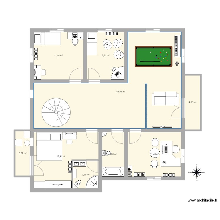 2 eme etage. Plan de 9 pièces et 106 m2