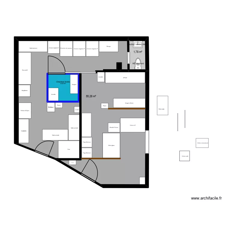 local LBC. Plan de 3  et 64 m²