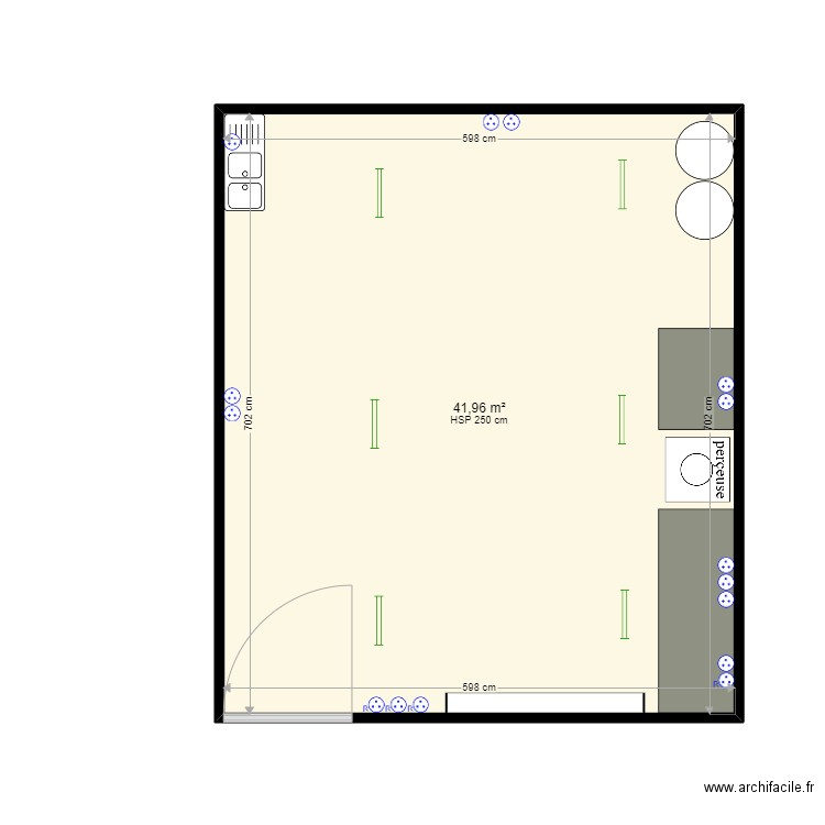 atelier . Plan de 1 pièce et 42 m2