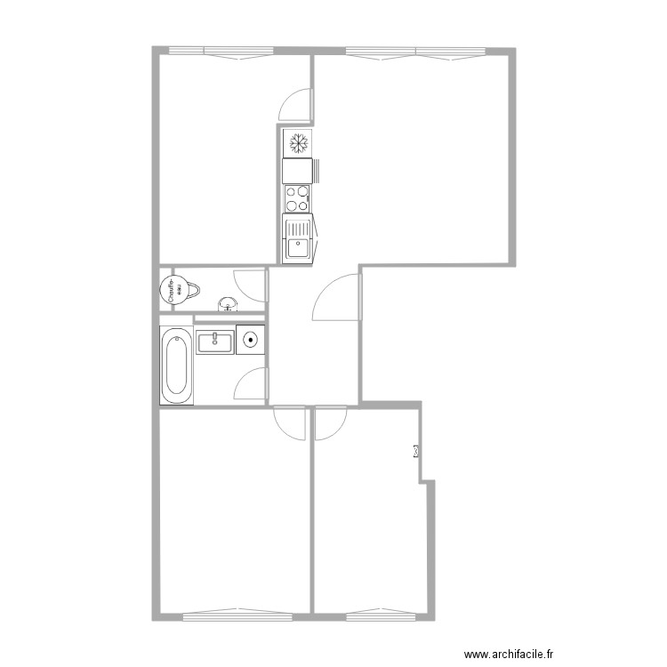 Aulnay Projet OVF 3 vide. Plan de 6 pièces et 61 m2