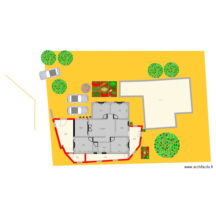 Plan avec cadastre +. Plan de 14 pièces et 218 m2
