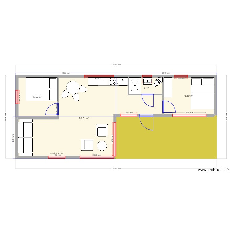 45 1 v1. Plan de 5 pièces et 53 m2