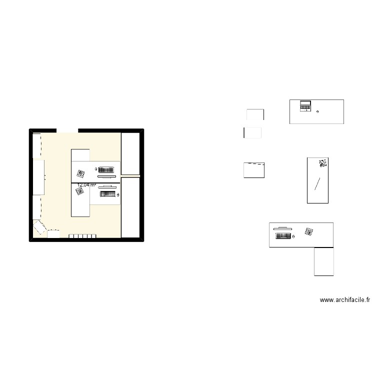 Bureau. Plan de 1 pièce et 12 m2
