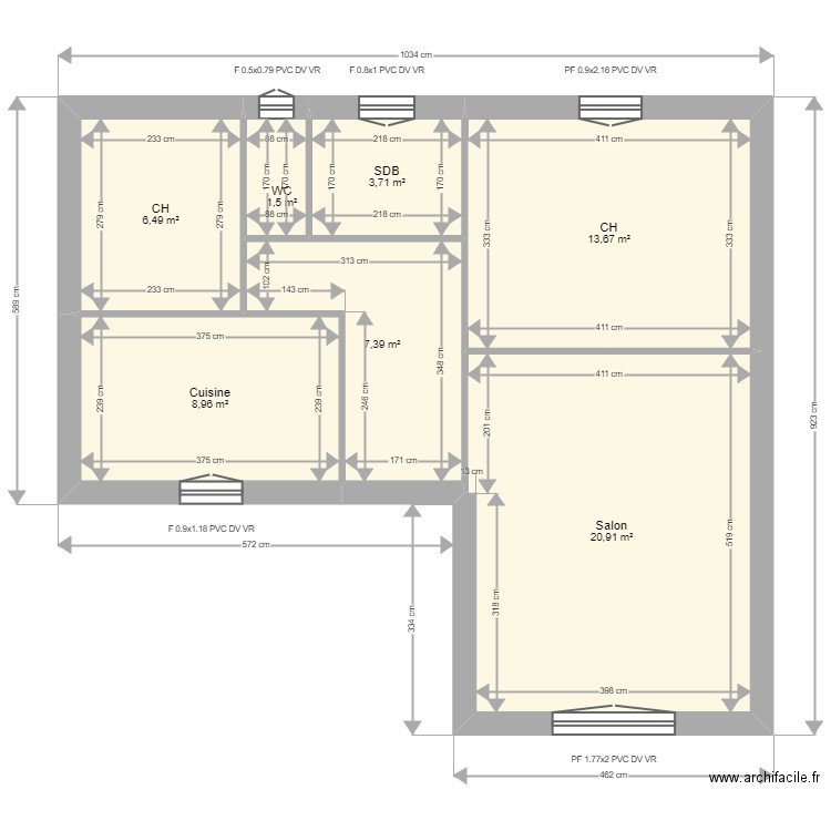 Appartement 8 . Plan de 7 pièces et 63 m2