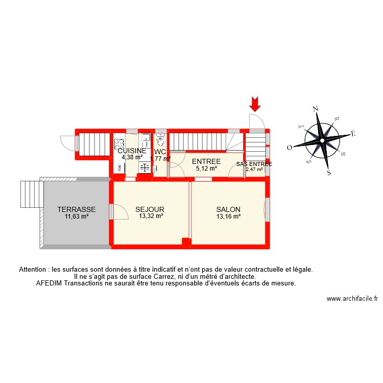 BI 9195 RDC. Plan de 12 pièces et 58 m2