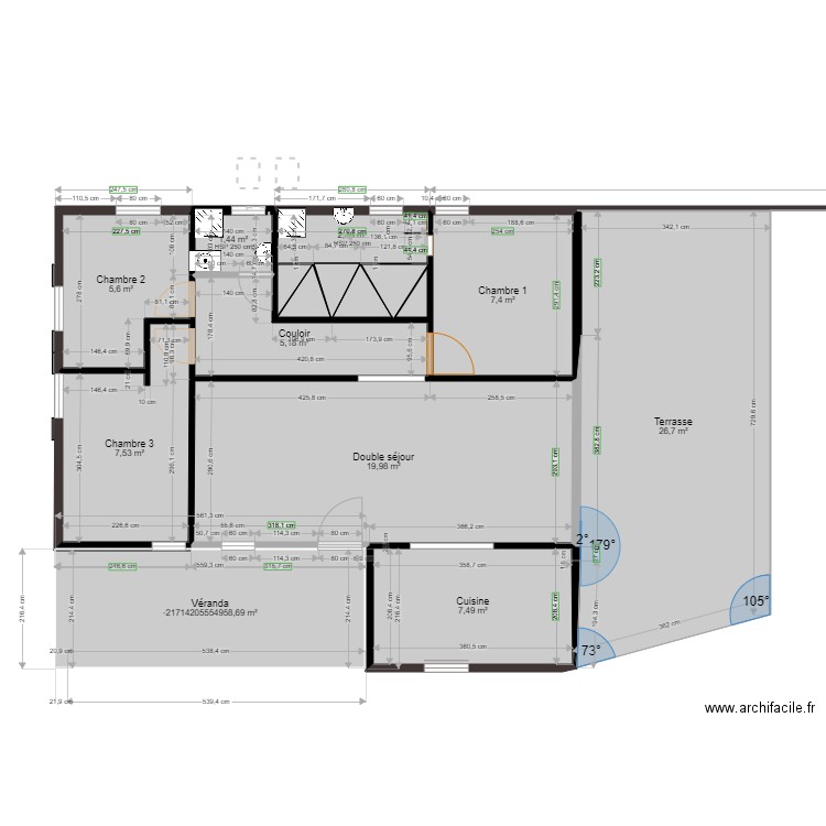 renov. Plan de 16 pièces et 98 m2