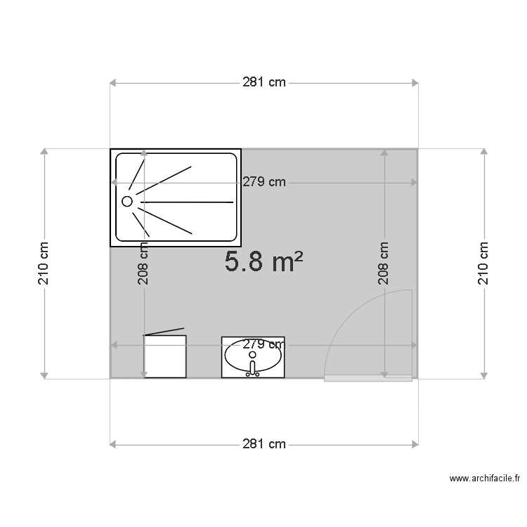 SDB Guy. Plan de 1 pièce et 6 m2