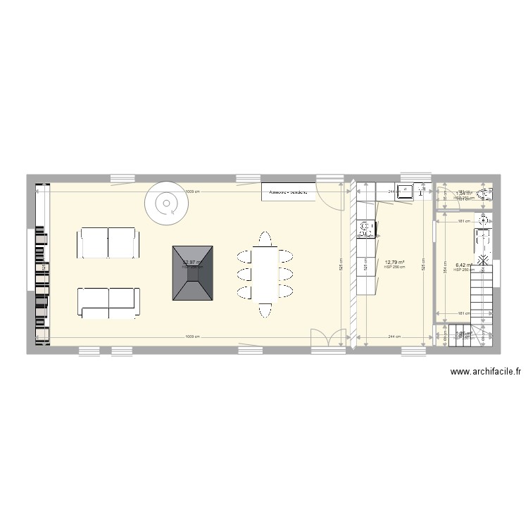 la colombière RDC. Plan de 5 pièces et 75 m2