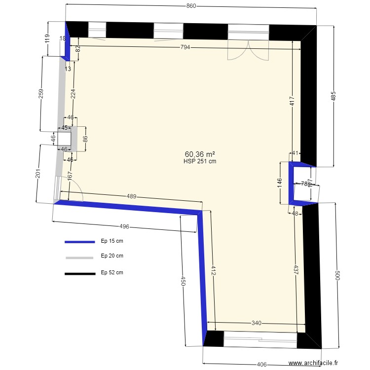 Enveloppe 2.01. Plan de 1 pièce et 60 m2