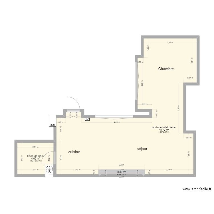  rénovation appartement 16mw. Plan de 3 pièces et 51 m2