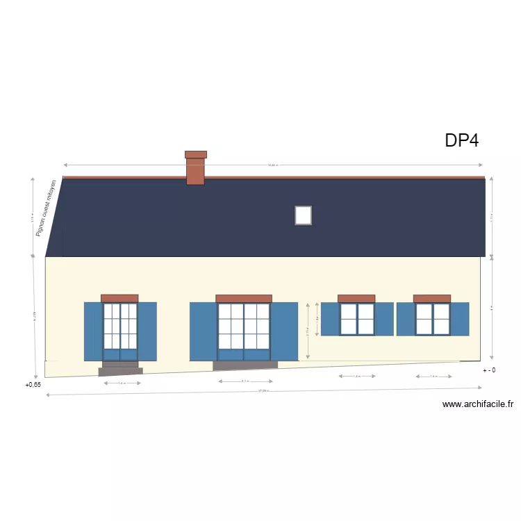 Facade SUD cot&eacute; Route . Plan de 