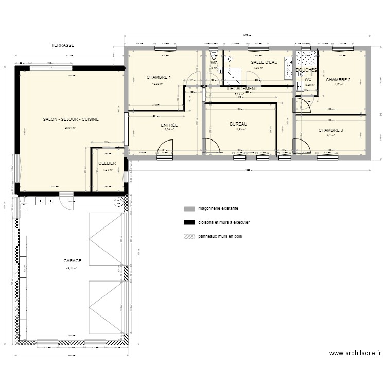 LÉGENDE DE LA RÉALISATION DES TRAVAUX. Plan de 12 pièces et 168 m2