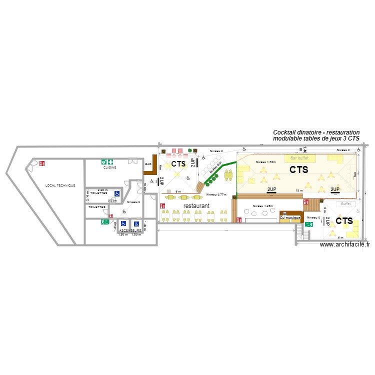 4 Sénario restauration cocktail 3 CTS modulable tables de jeux. Plan de 0 pièce et 0 m2