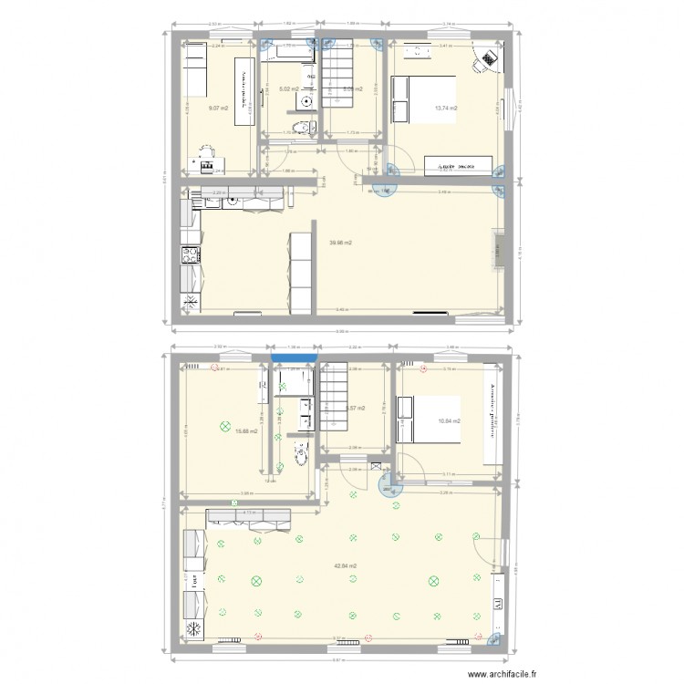 2 et 3. Plan de 9 pièces et 148 m2