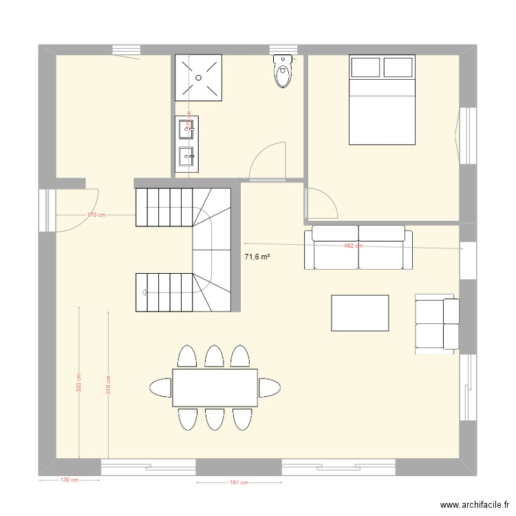 St-Girons // Aménagement étage. Plan de 1 pièce et 72 m2