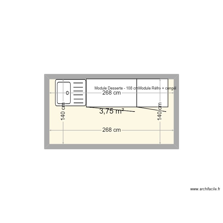 Cuisine extérieure. Plan de 1 pièce et 4 m2