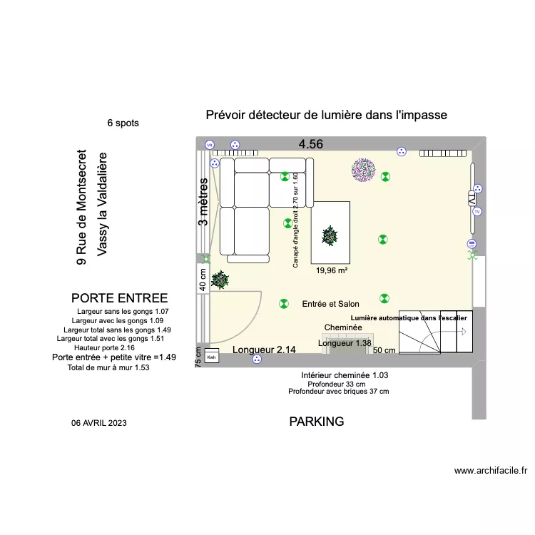 Entr&eacute;e et Salon 12 oct Vassy. Plan de 1 Pièce et 20 m²