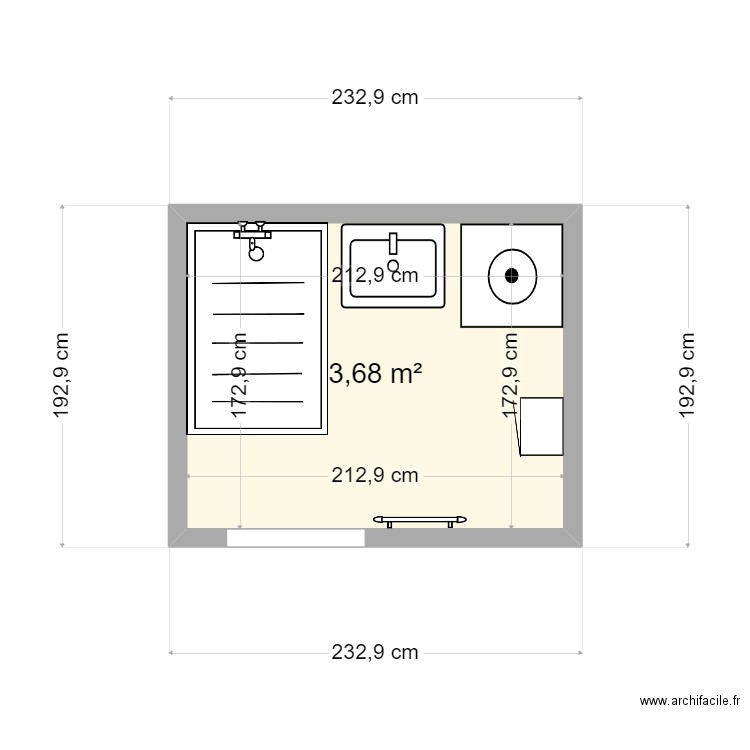 Salle de bain. Plan de 1 pièce et 4 m2