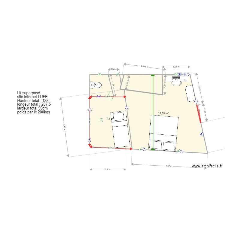 premier etage. Plan de 4 pièces et 27 m2