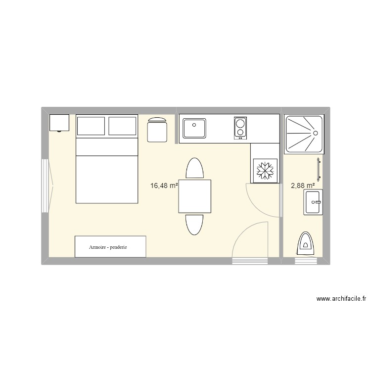 PLAN CHAMPLAN AMENAGEMENT. Plan de 2 pièces et 19 m2