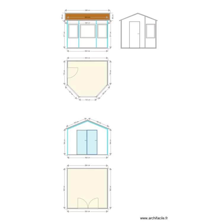 Fa&ccedil;ades et plans des Caburotes 1 et 2. Plan de 