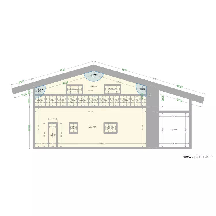 Facade projet&eacute;e 1.0. Plan de 