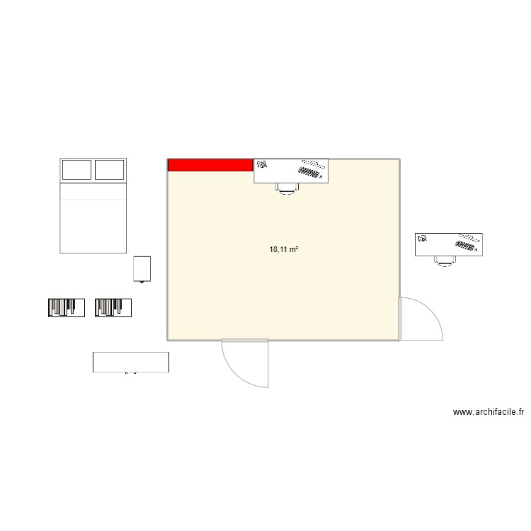 Chambre. Plan de 1 pièce et 18 m2