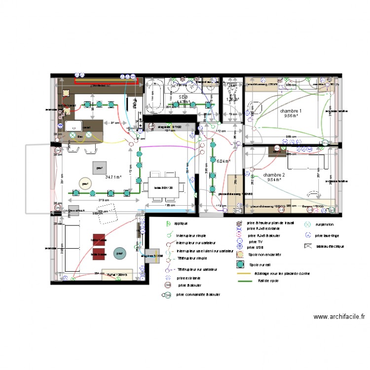 Projet plan électrique Appartement Meriam Zrelli modifié le 07 12 17. Plan de 0 pièce et 0 m2
