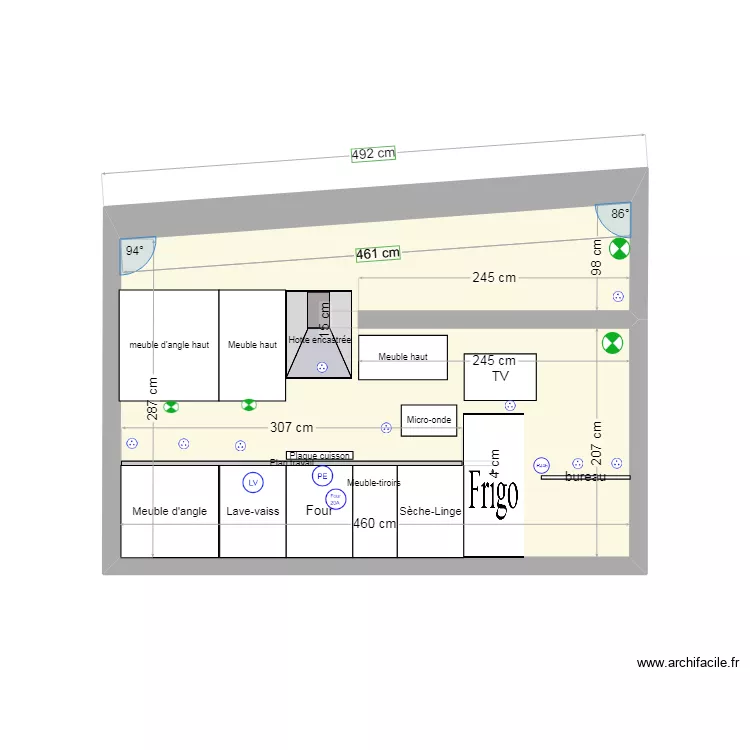MUR CUISINE  19/05 meubles haut 100 cm rajout ikea 40 cm. Plan de 