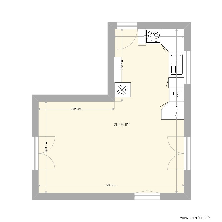 cabane. Plan de 1 pièce et 28 m2