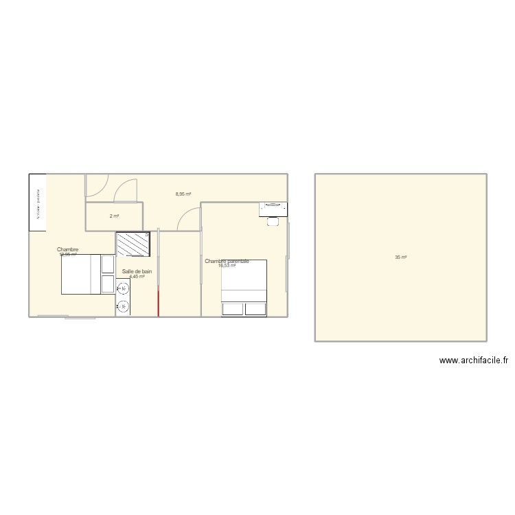 80 m2. Plan de 6 pièces et 80 m2