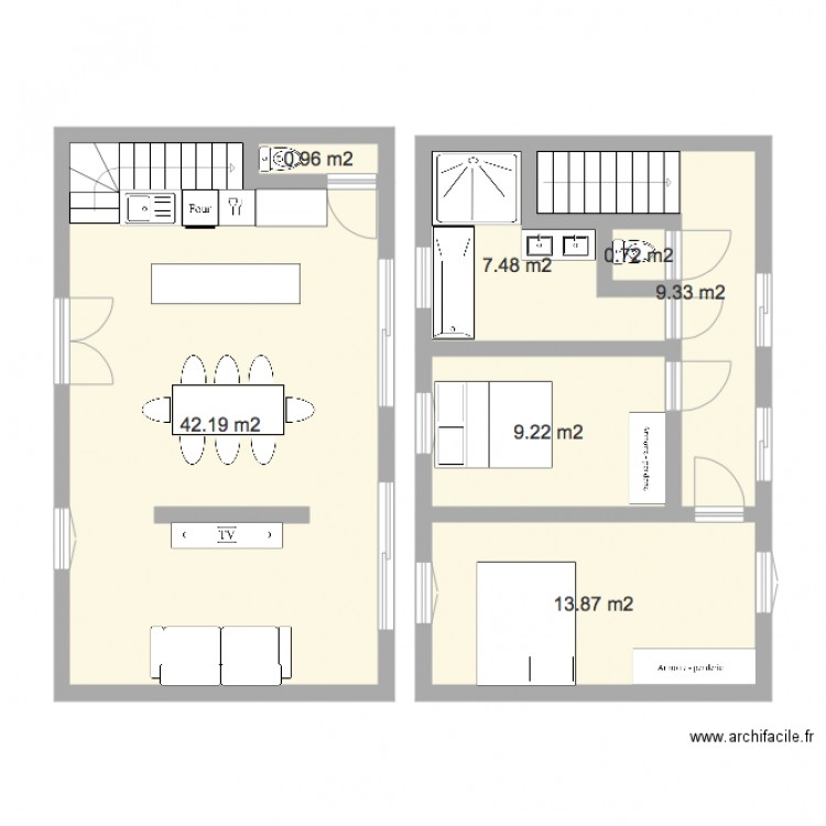 Maison 90m2. Plan de 0 pièce et 0 m2