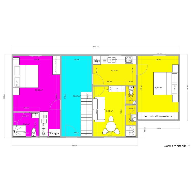 Damien apart RDC. Plan de 8 pièces et 77 m2